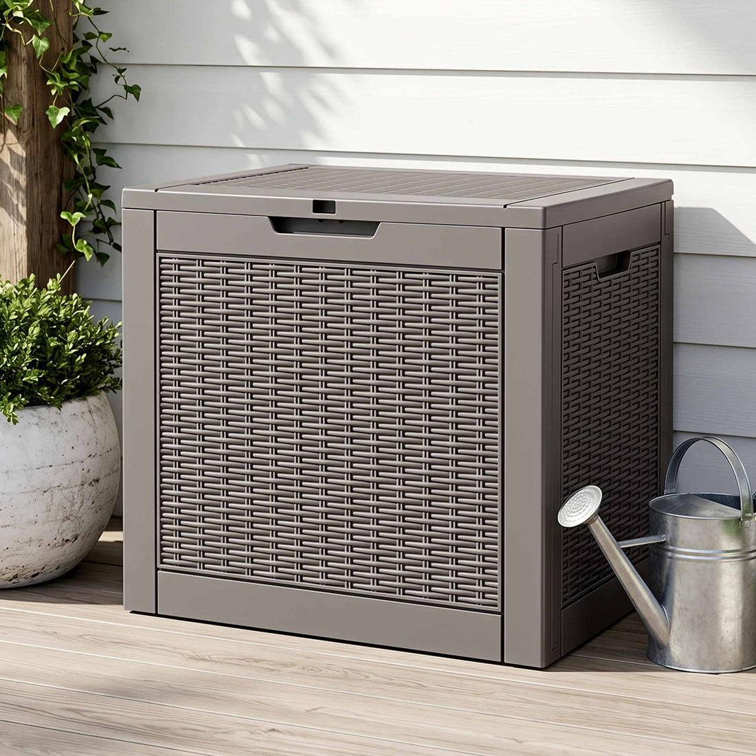 Gardeon Outdoor Storage Box 118L Container Lockable Garden Toy Tool Rattan-Texture Brown