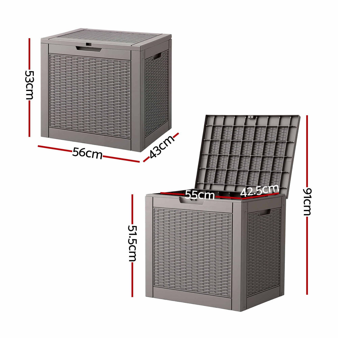 Gardeon Outdoor Storage Box 118L Container Lockable Garden Toy Tool Rattan-Texture Brown