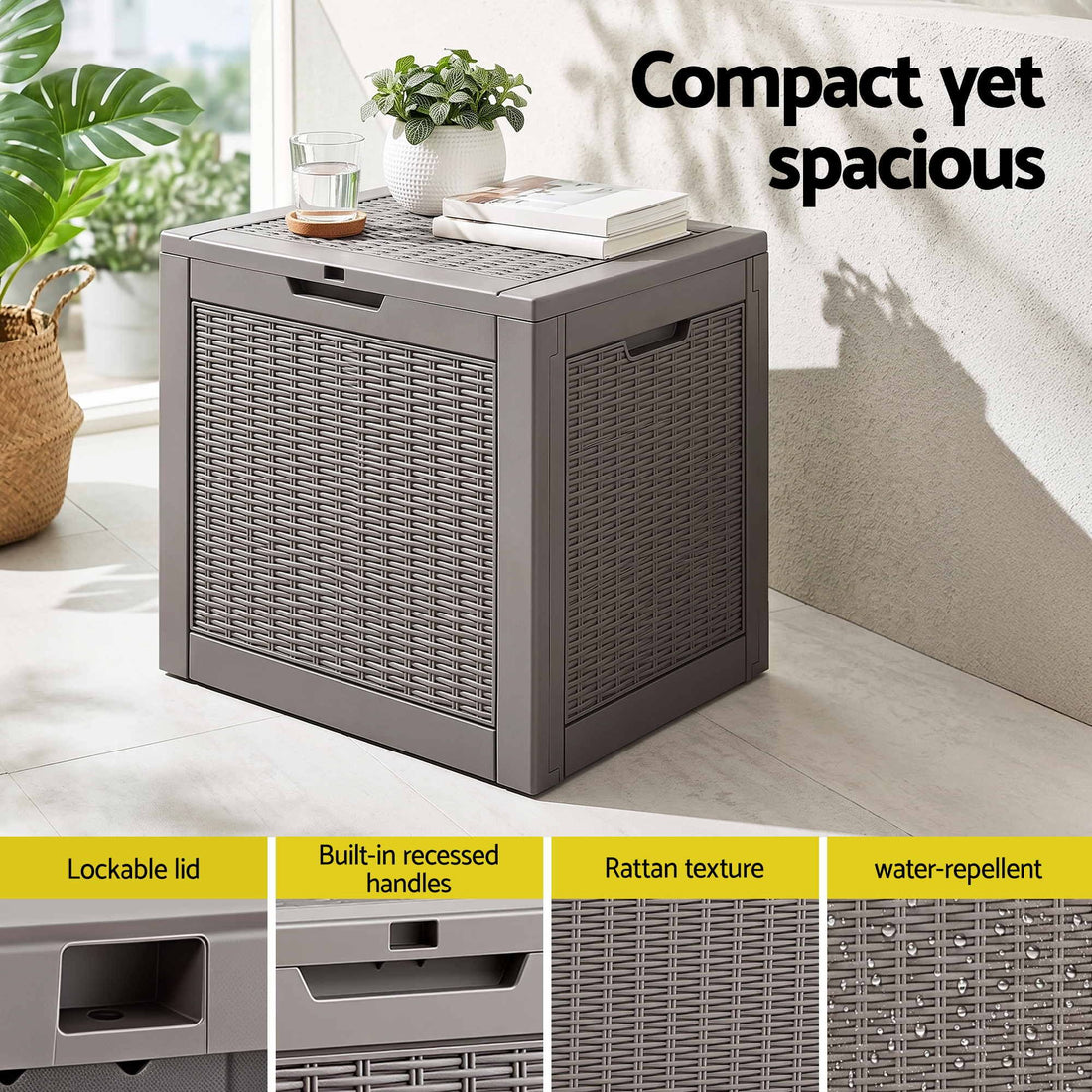 Gardeon Outdoor Storage Box 118L Container Lockable Garden Toy Tool Rattan-Texture Brown
