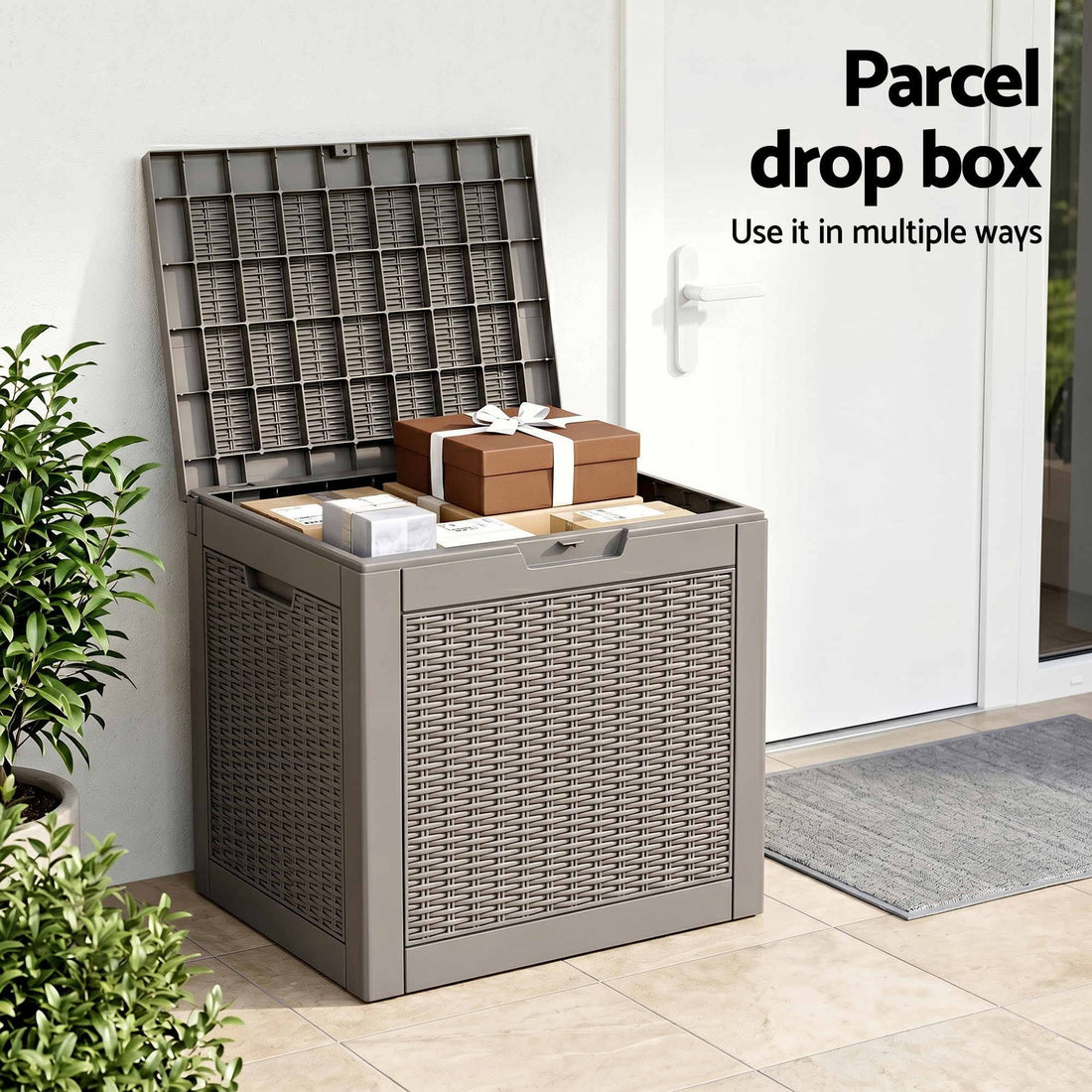 Gardeon Outdoor Storage Box 118L Container Lockable Garden Toy Tool Rattan-Texture Brown
