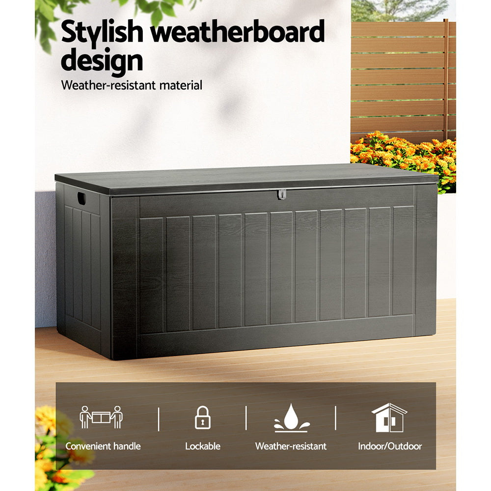 Gardeon Outdoor Storage Box 830L Container Lockable Garden Bench Tool Shed Black - VogueDecor.au