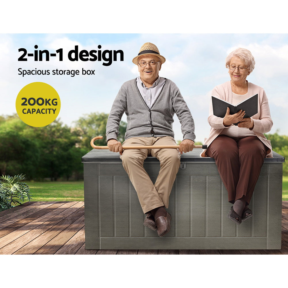 Gardeon Outdoor Storage Box 830L Container Lockable Garden Bench Tool Shed Black - VogueDecor.au
