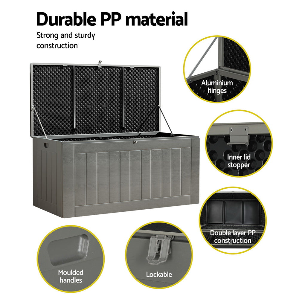 Gardeon Outdoor Storage Box 830L Container Lockable Garden Bench Tool Shed Black - VogueDecor.au