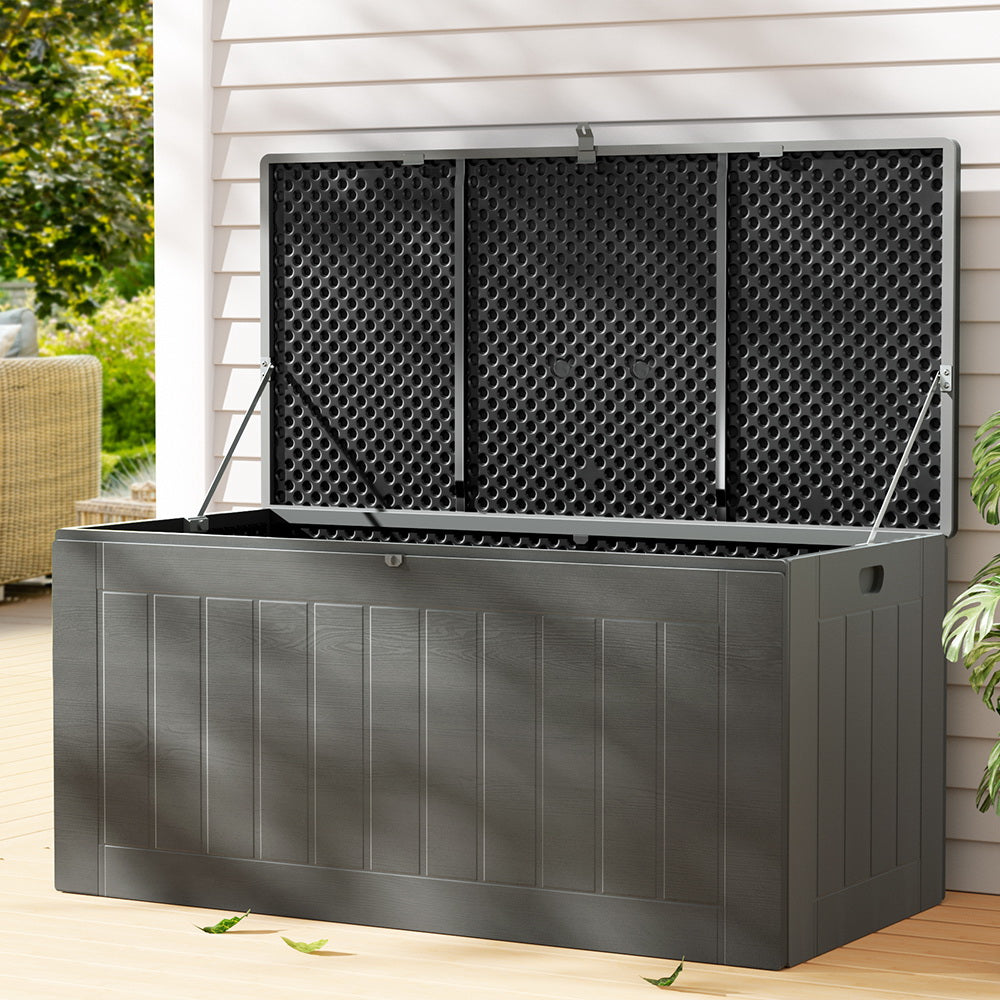 Gardeon Outdoor Storage Box 830L Container Lockable Garden Bench Tool Shed Black - VogueDecor.au