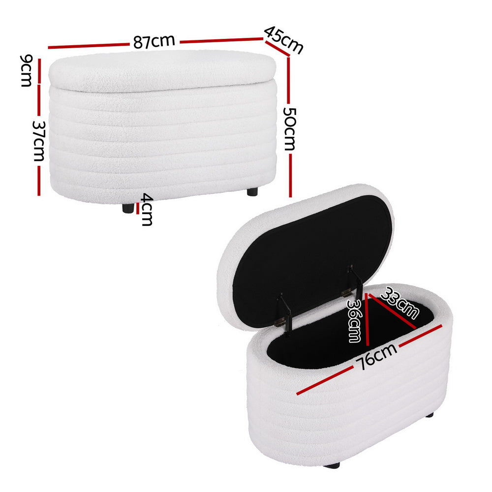 Artiss Storage Ottoman Blanket Box 87cm Boucle Fabric Oval - VogueDecor.au