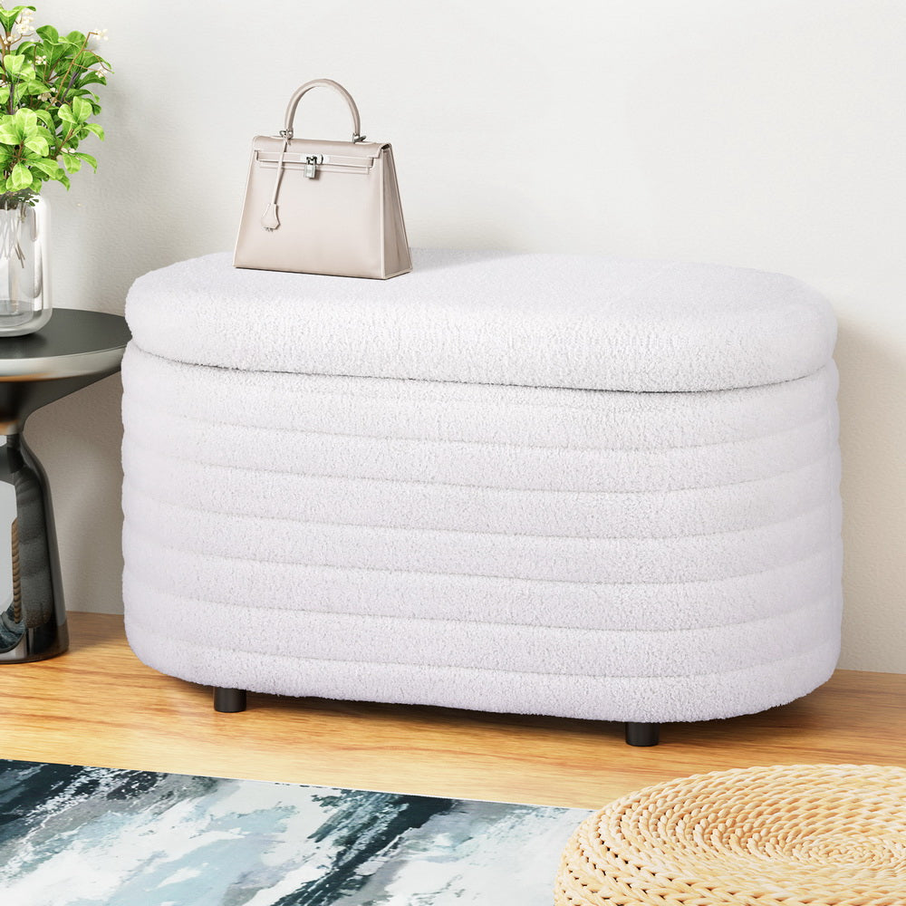 Artiss Storage Ottoman Blanket Box 87cm Boucle Fabric Oval - VogueDecor.au
