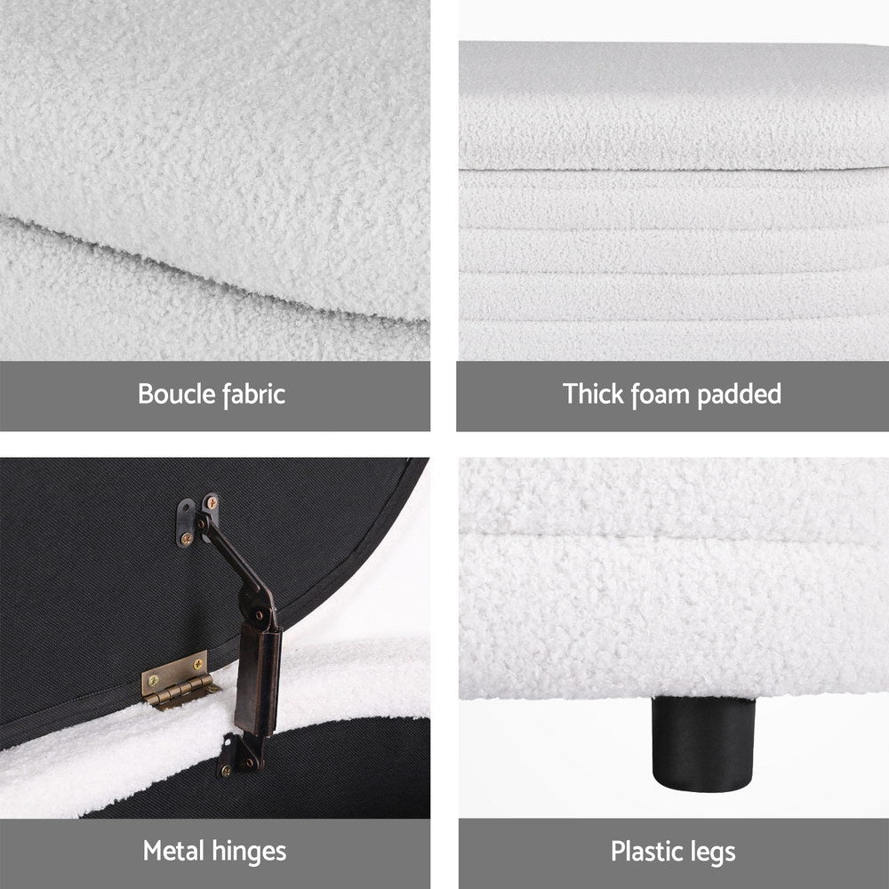 Artiss Storage Ottoman Blanket Box 87cm Boucle Fabric Oval - VogueDecor.au