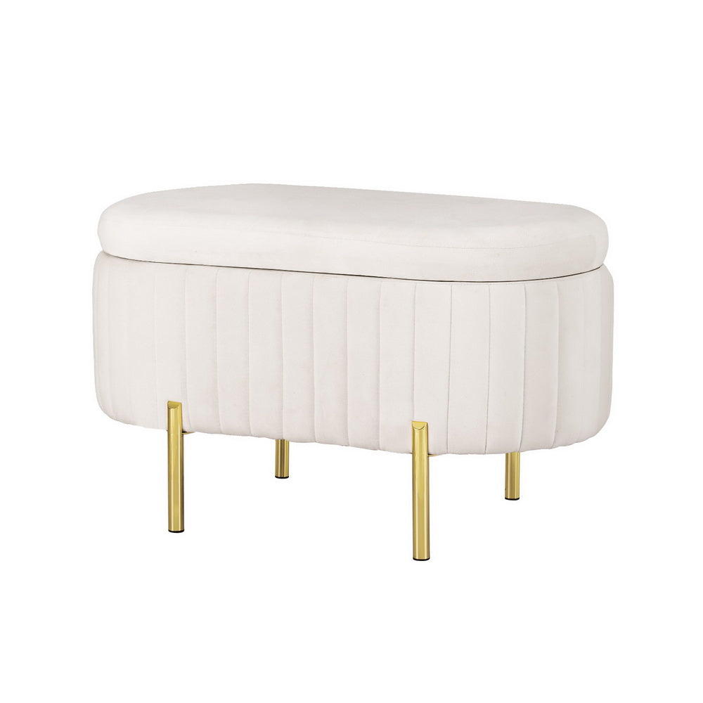 Artiss Storage Ottoman Blanket Box 87cm Velvet Oval White - VogueDecor.au