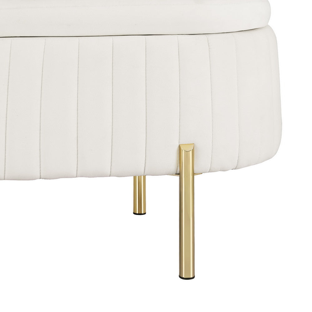 Artiss Storage Ottoman Blanket Box 87cm Velvet Oval White - VogueDecor.au