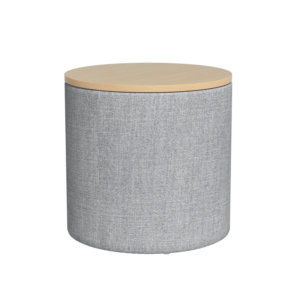 Artiss Storage Ottoman Blanket Box 40cm Linen Round Grey - VogueDecor.au