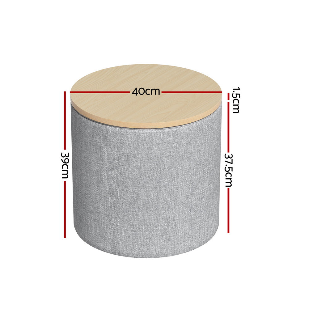 Artiss Storage Ottoman Blanket Box 40cm Linen Round Grey - VogueDecor.au