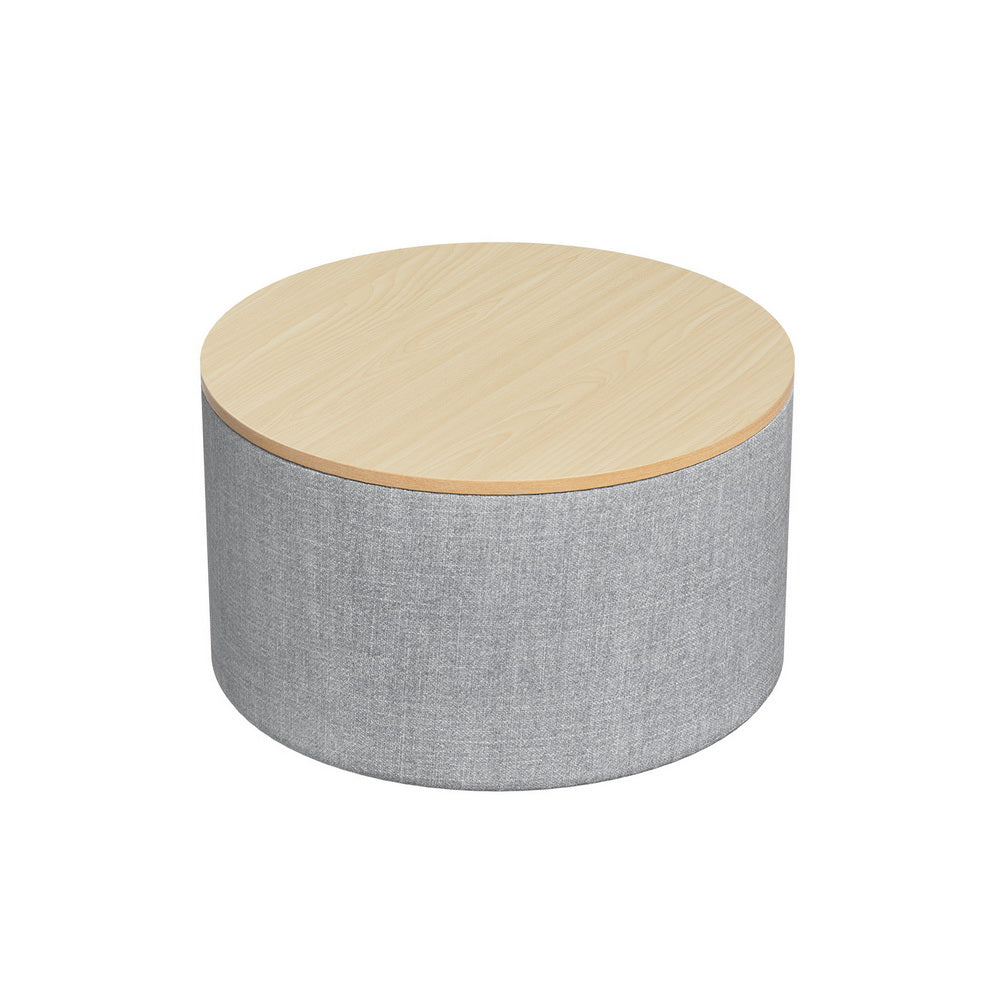 Artiss Storage Ottoman Blanket Box 60cm Linen Round Grey - VogueDecor.au