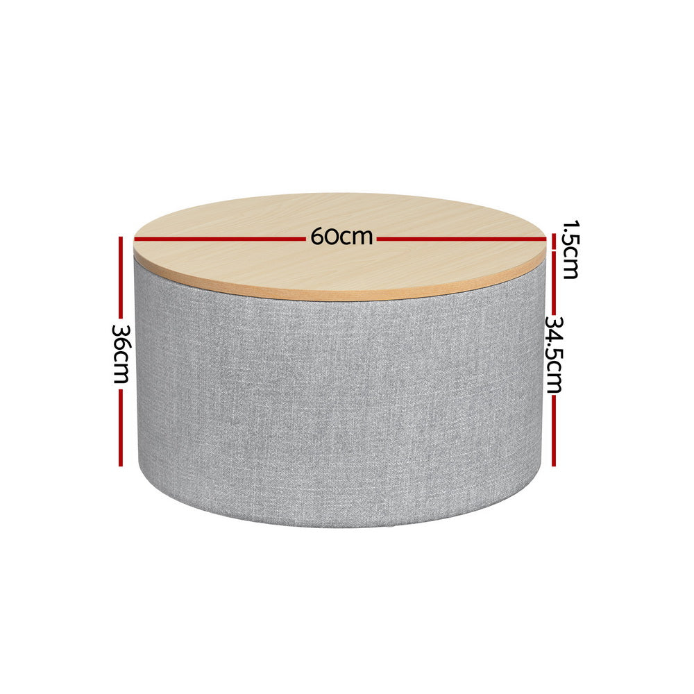 Artiss Storage Ottoman Blanket Box 60cm Linen Round Grey - VogueDecor.au