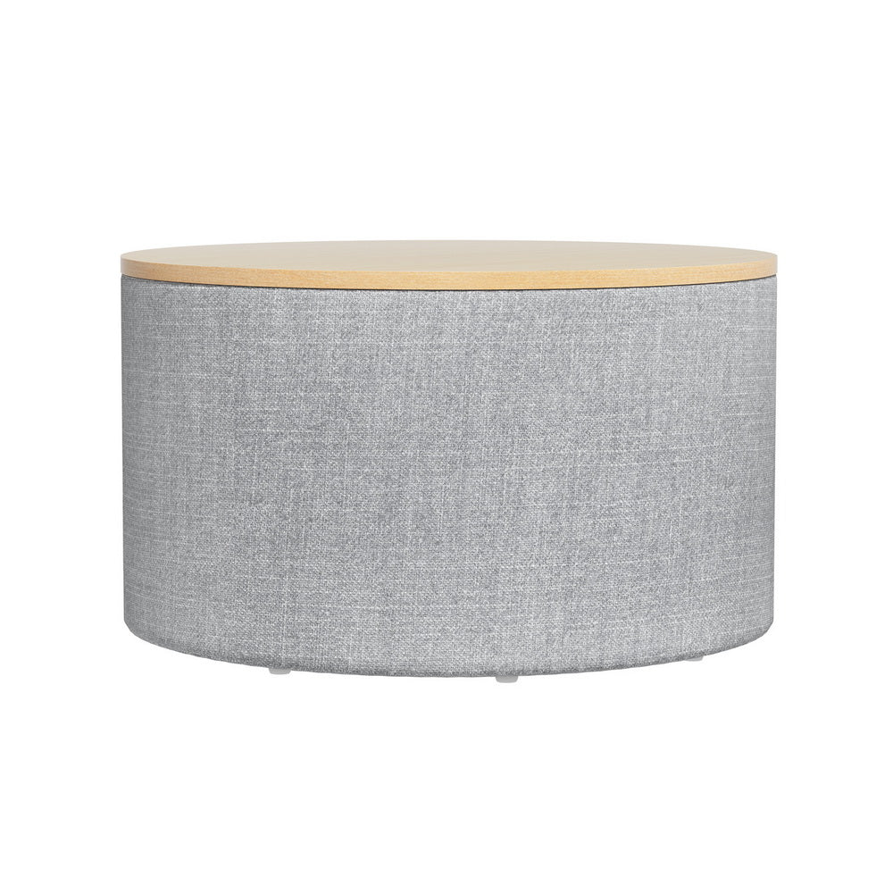 Artiss Storage Ottoman Blanket Box 60cm Linen Round Grey - VogueDecor.au