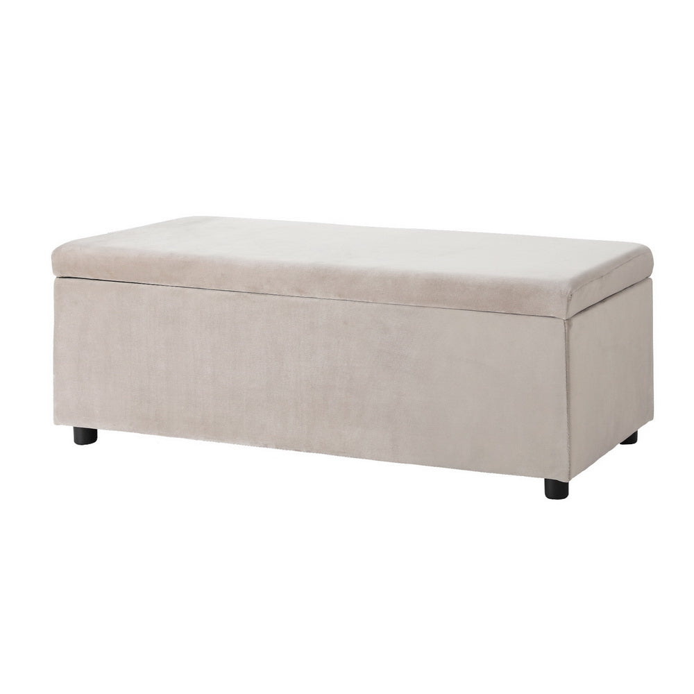 Artiss Storage Ottoman Blanket Box Table 97cm Velvet Taupe - VogueDecor.au