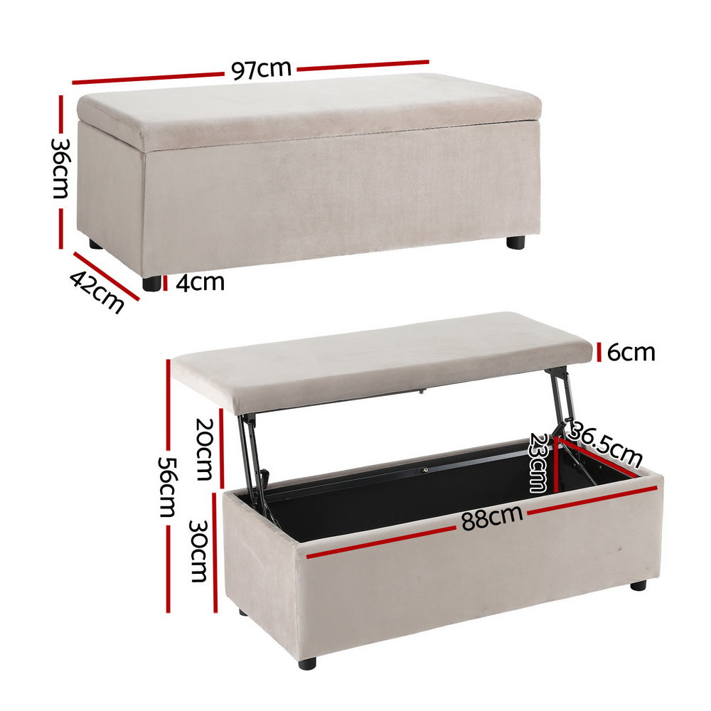 Artiss Storage Ottoman Blanket Box Table 97cm Velvet Taupe - VogueDecor.au