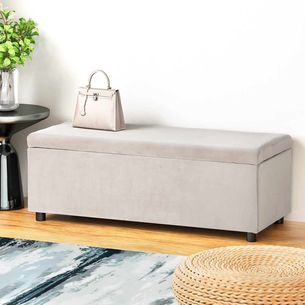 Artiss Storage Ottoman Blanket Box Table 97cm Velvet Taupe - VogueDecor.au