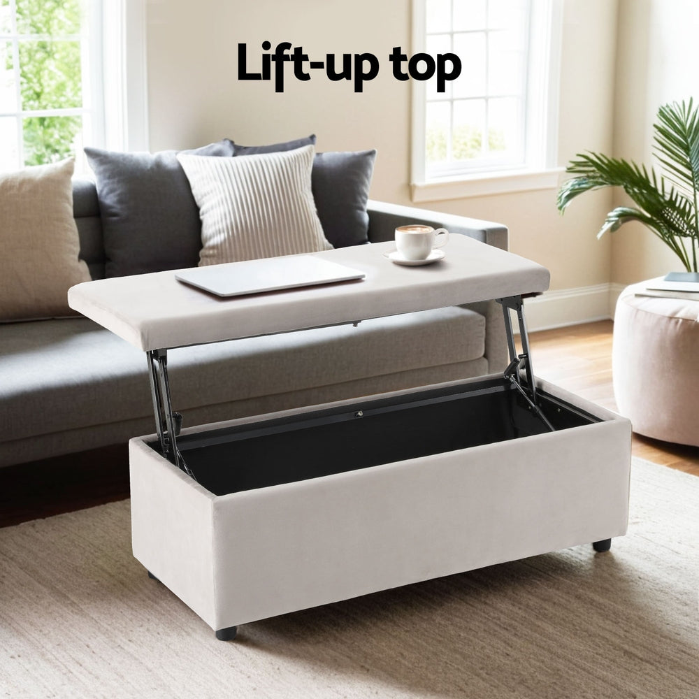 Artiss Storage Ottoman Blanket Box Table 97cm Velvet Taupe - VogueDecor.au