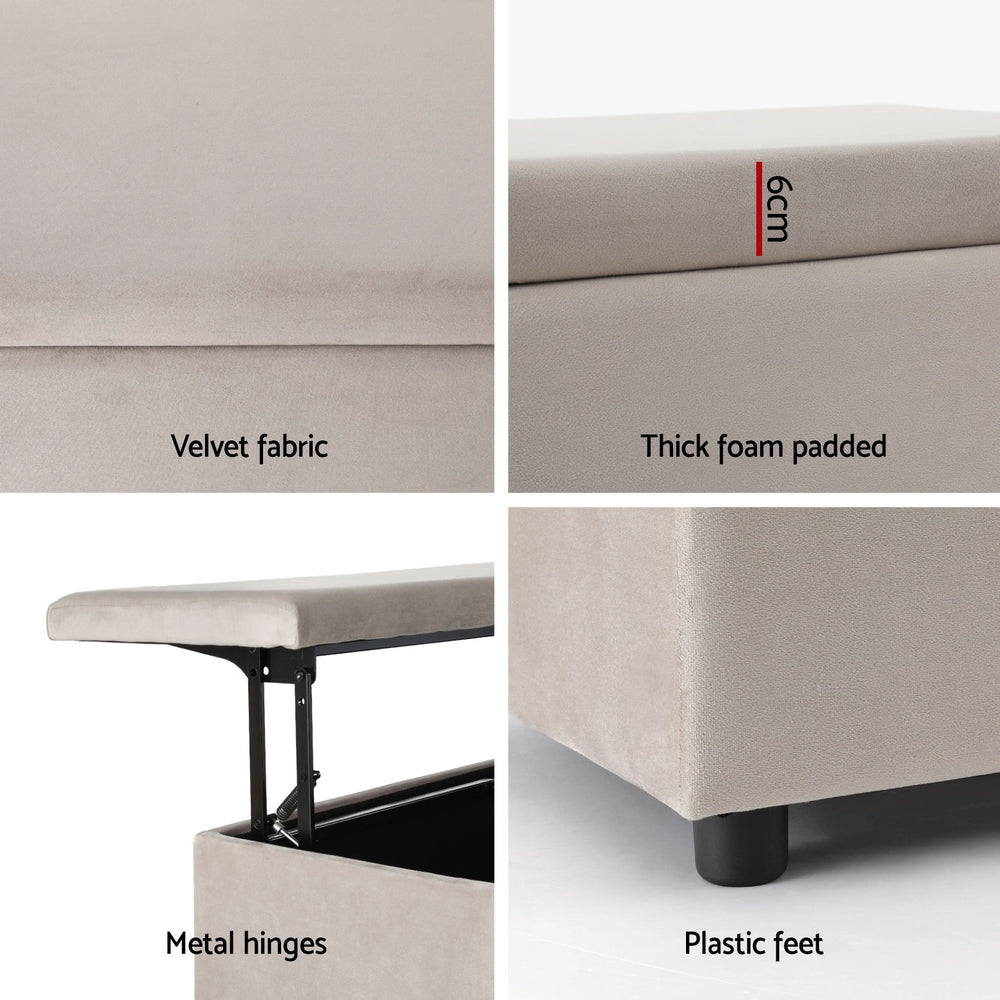 Artiss Storage Ottoman Blanket Box Table 97cm Velvet Taupe - VogueDecor.au