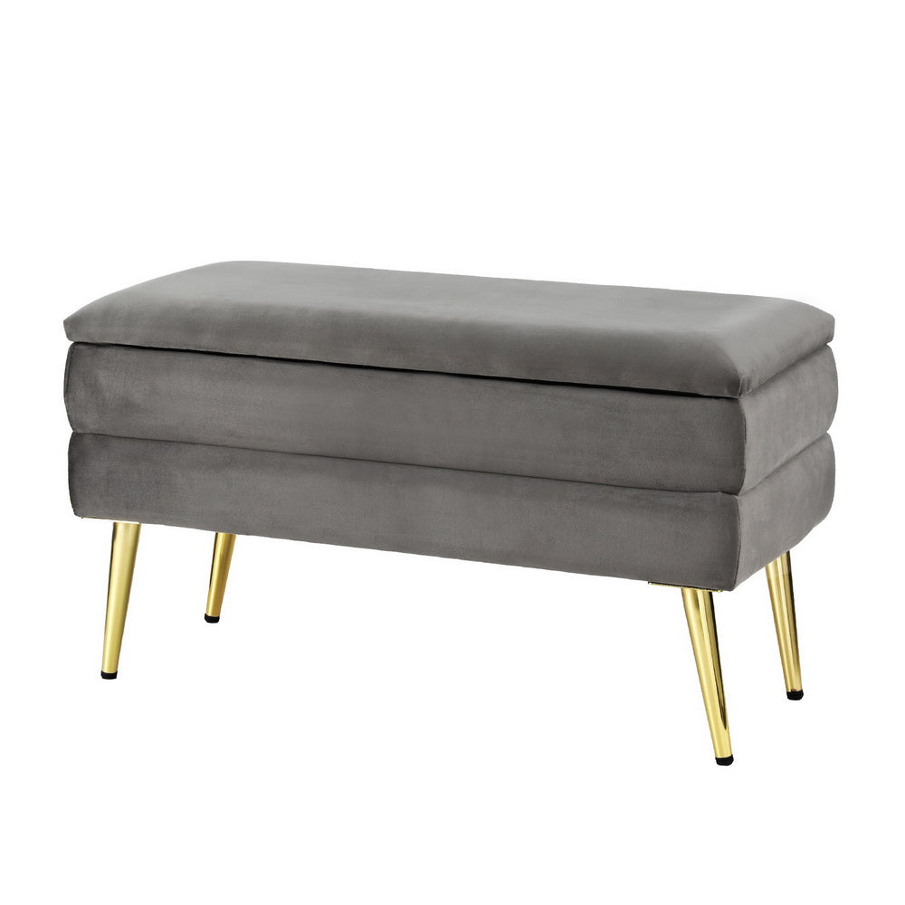 Artiss Ottoman Storage Foot Stool Velvet Grey - VogueDecor.au