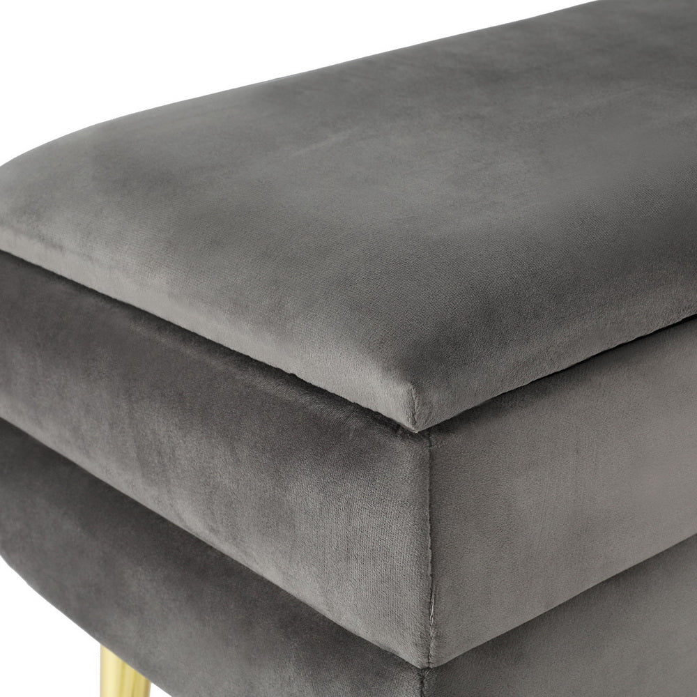 Artiss Ottoman Storage Foot Stool Velvet Grey - VogueDecor.au
