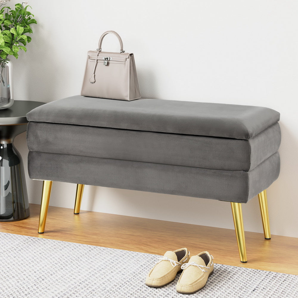 Artiss Ottoman Storage Foot Stool Velvet Grey - VogueDecor.au