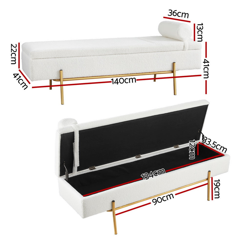 Artiss Storage Ottoman Bed 140cm Pillow Boucle Fabric - VogueDecor.au