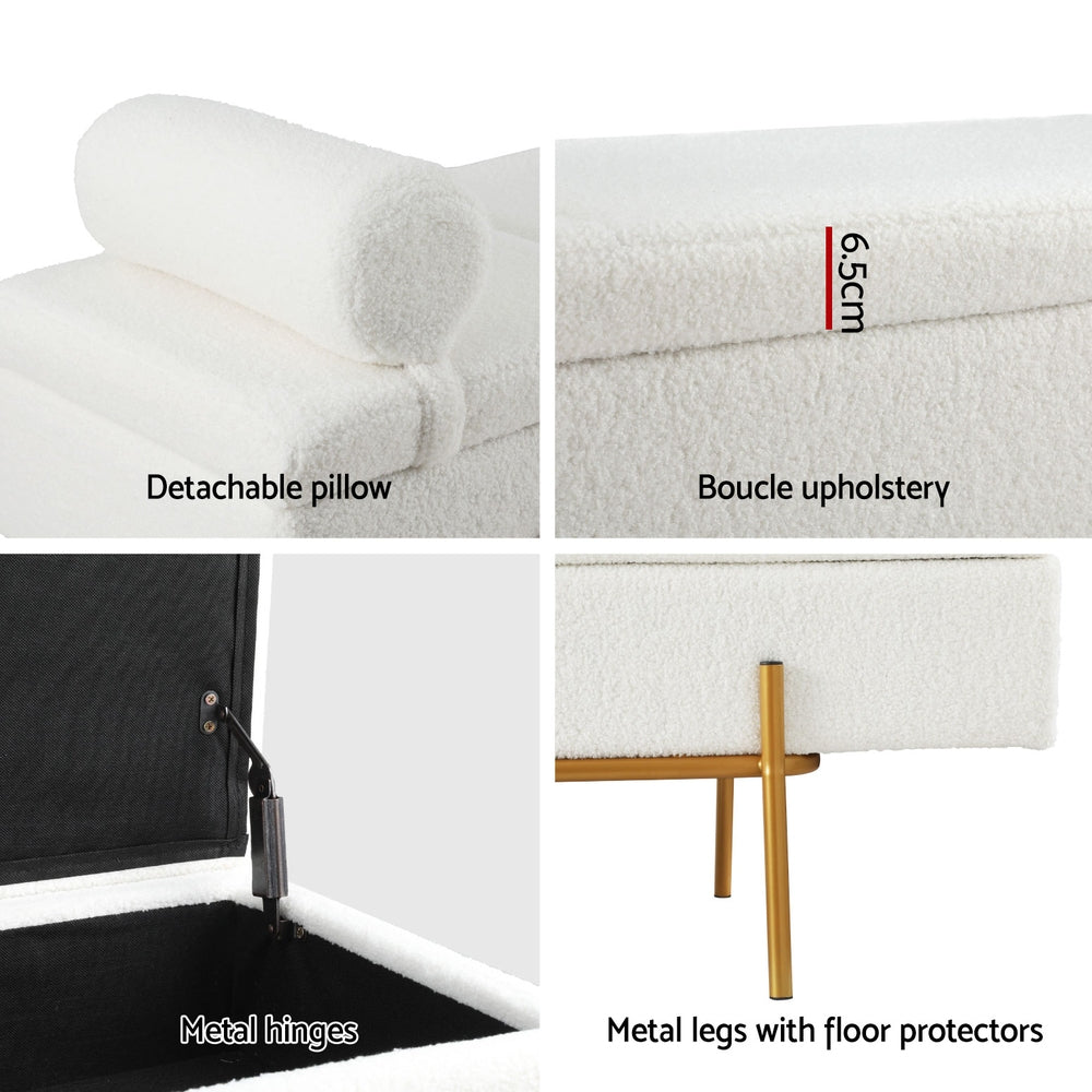 Artiss Storage Ottoman Bed 140cm Pillow Boucle Fabric - VogueDecor.au