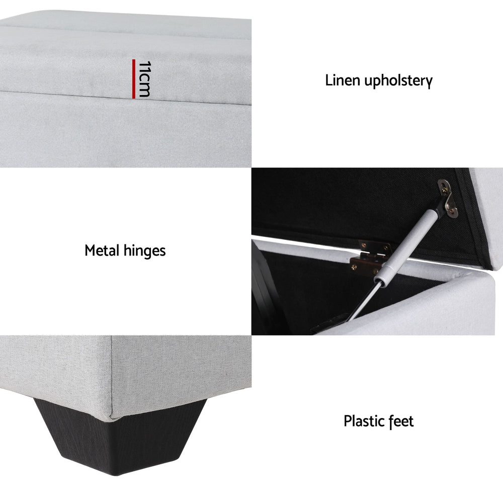 Artiss Ottoman Storage Sofa Bed 112cm Foldable Grey - VogueDecor.au