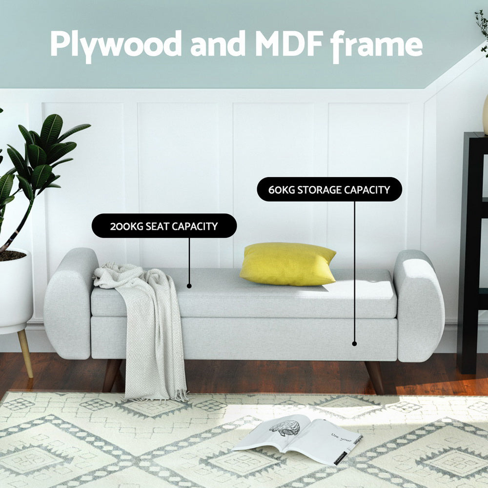 Artiss Storage Ottoman Blanket Box Armrest 140cm Grey - VogueDecor.au