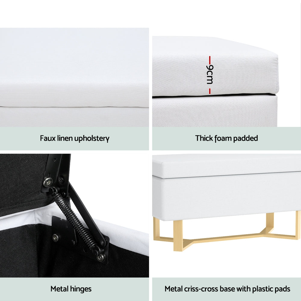 Artiss Storage Ottoman Blanket Box Criss-cross Linen White - VogueDecor.au