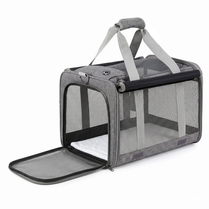 i.Pet Pet Carrier Bag Foldable Dog Cat Durable Crate Travel Cage Portable Car Kennel Grey