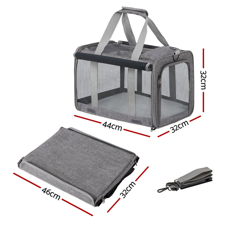 i.Pet Pet Carrier Bag Foldable Dog Cat Durable Crate Travel Cage Portable Car Kennel Grey
