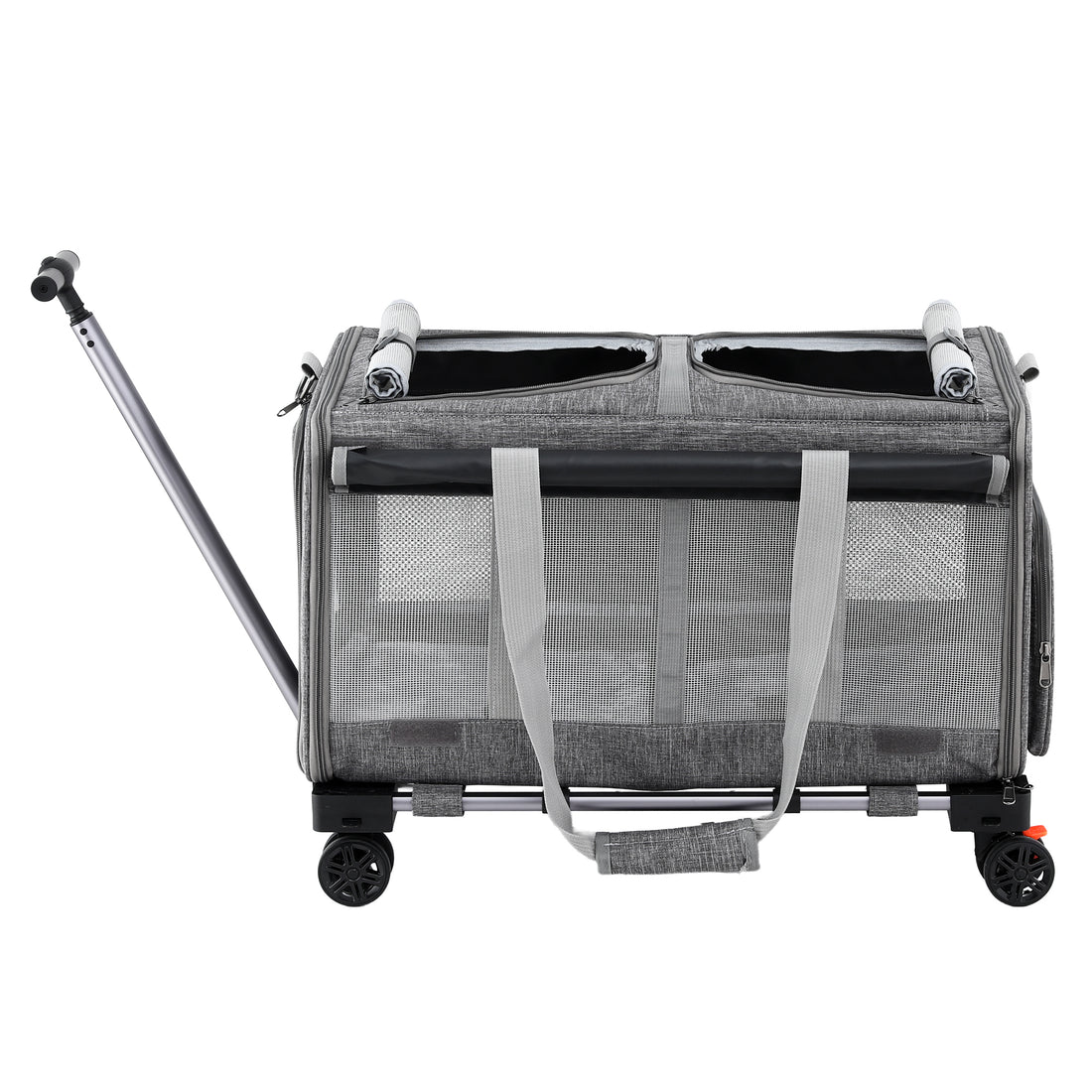 i.Pet Pet Carrier Swivel Wheels Foldable Cat Dog Trolley Stroller Travel Bag Grey