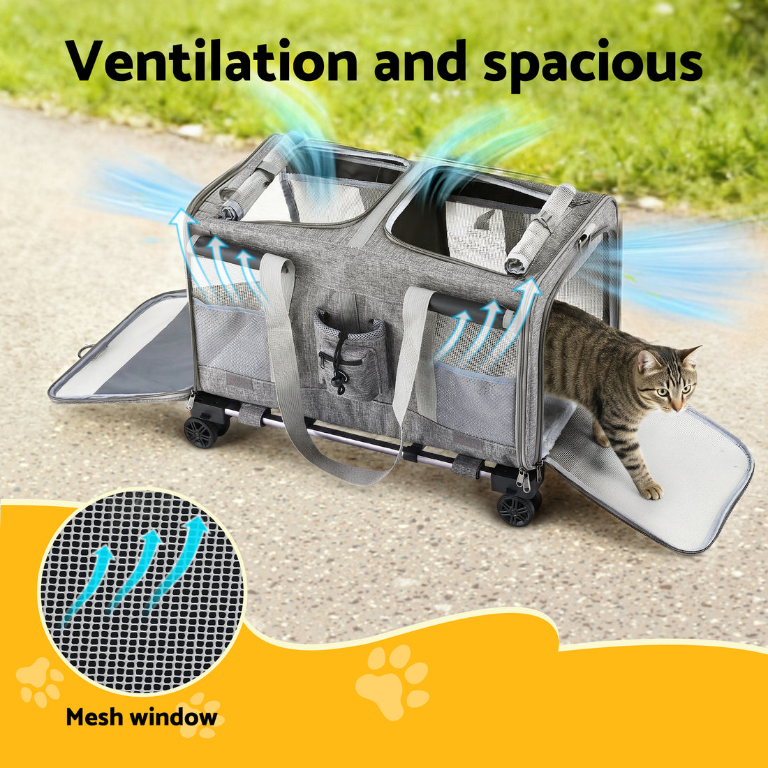 i.Pet Pet Carrier Swivel Wheels Foldable Cat Dog Trolley Stroller Travel Bag Grey