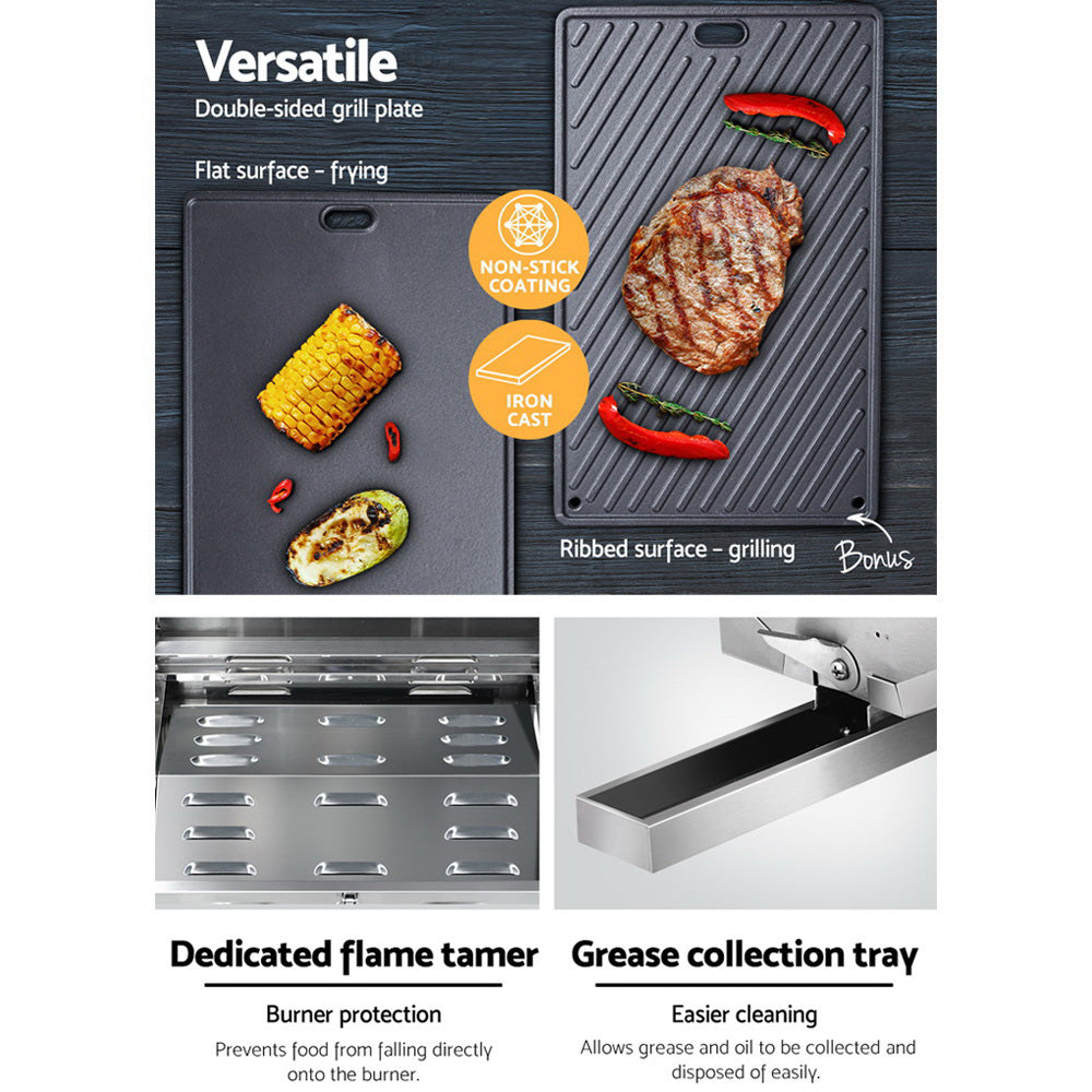 Grillz Portable Gas BBQ Grill with Double Sided Plate - VogueDecor.au
