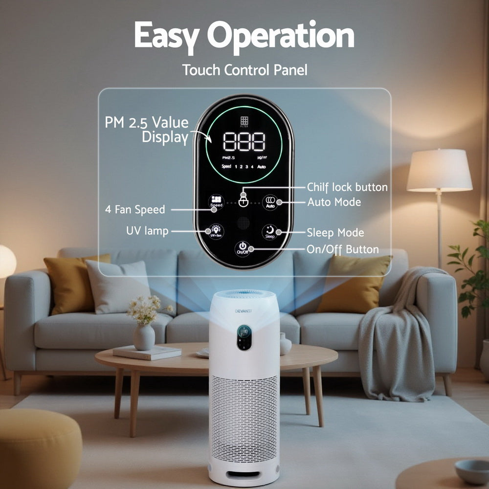 Devanti Air Purifier 4-Layer HEPA Filter White - VogueDecor.au