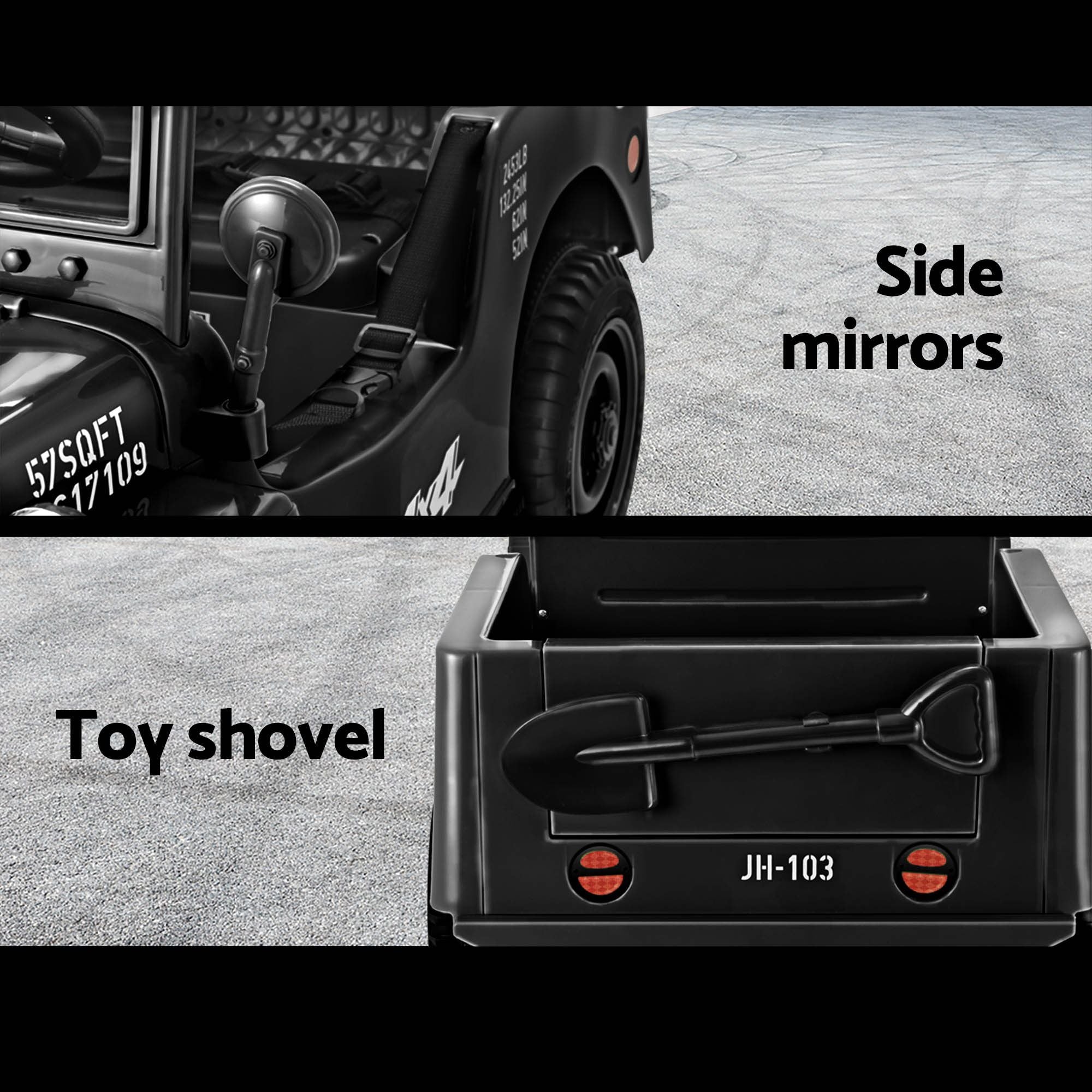 Rigo Kids Electric Ride On Car Jeep Military Off Road Toy Cars Remote 12V Black