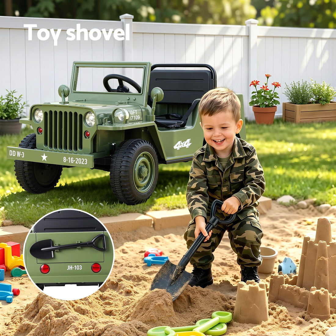 Rigo Kids Electric Ride On Car Jeep Military Off Road Toy Cars Remote 12V Olive
