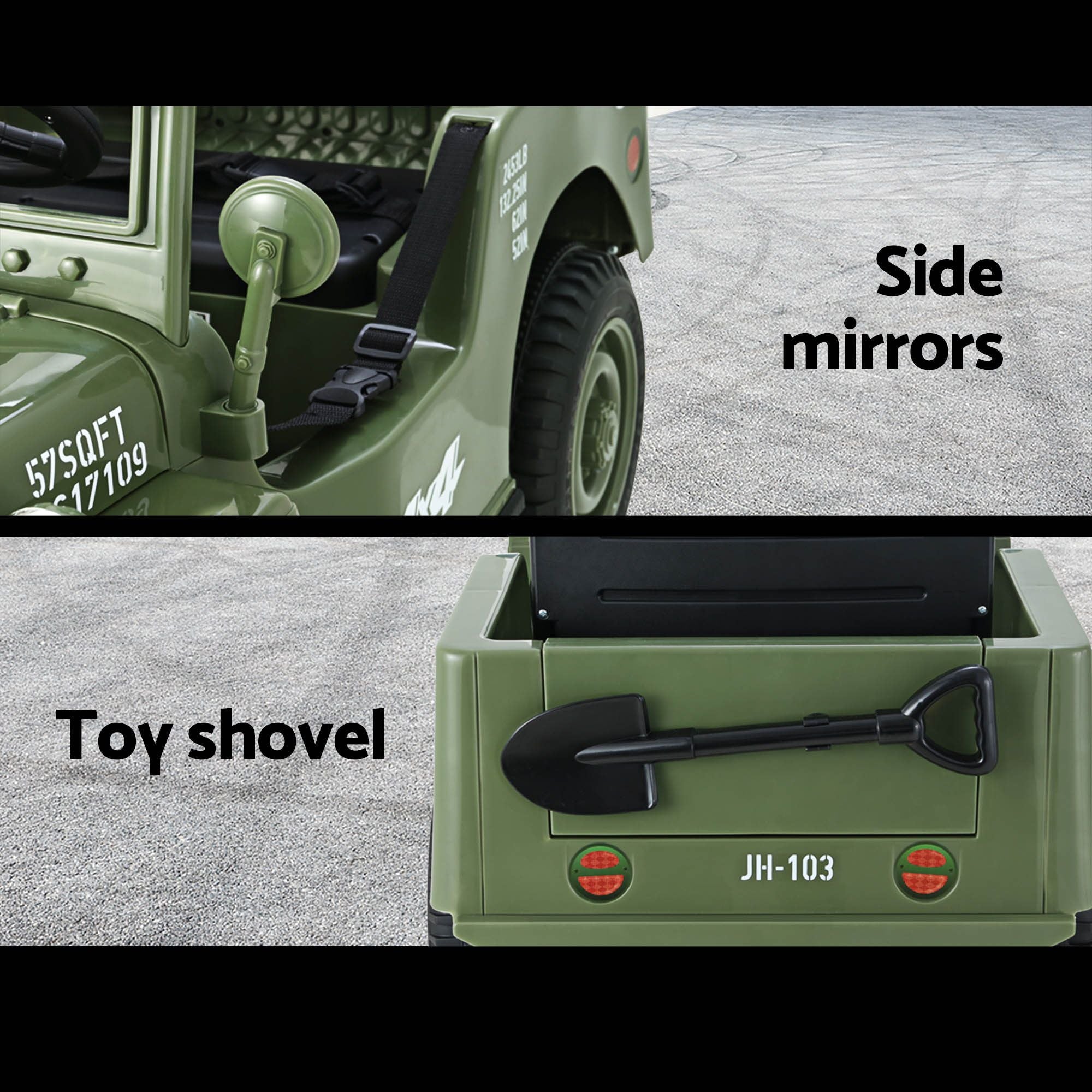 Rigo Kids Electric Ride On Car Jeep Military Off Road Toy Cars Remote 12V Olive