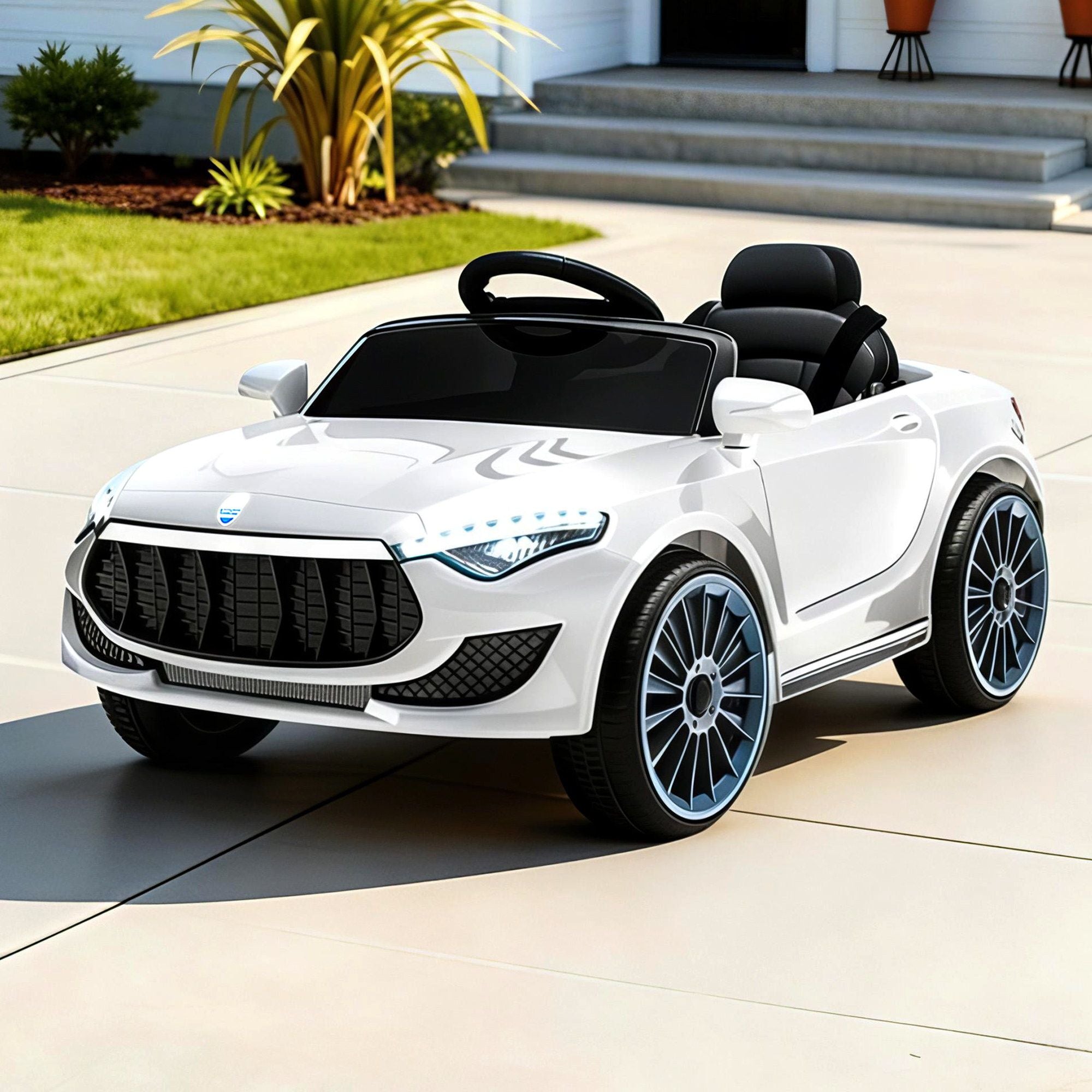 Rigo Kids Electric Ride On Car Cars Music Headlight Remote Control 12V White