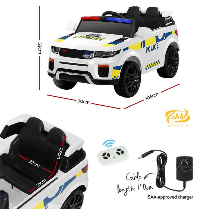 Rigo Kids Electric Ride On Patrol Police Car Horn Music Remote White
