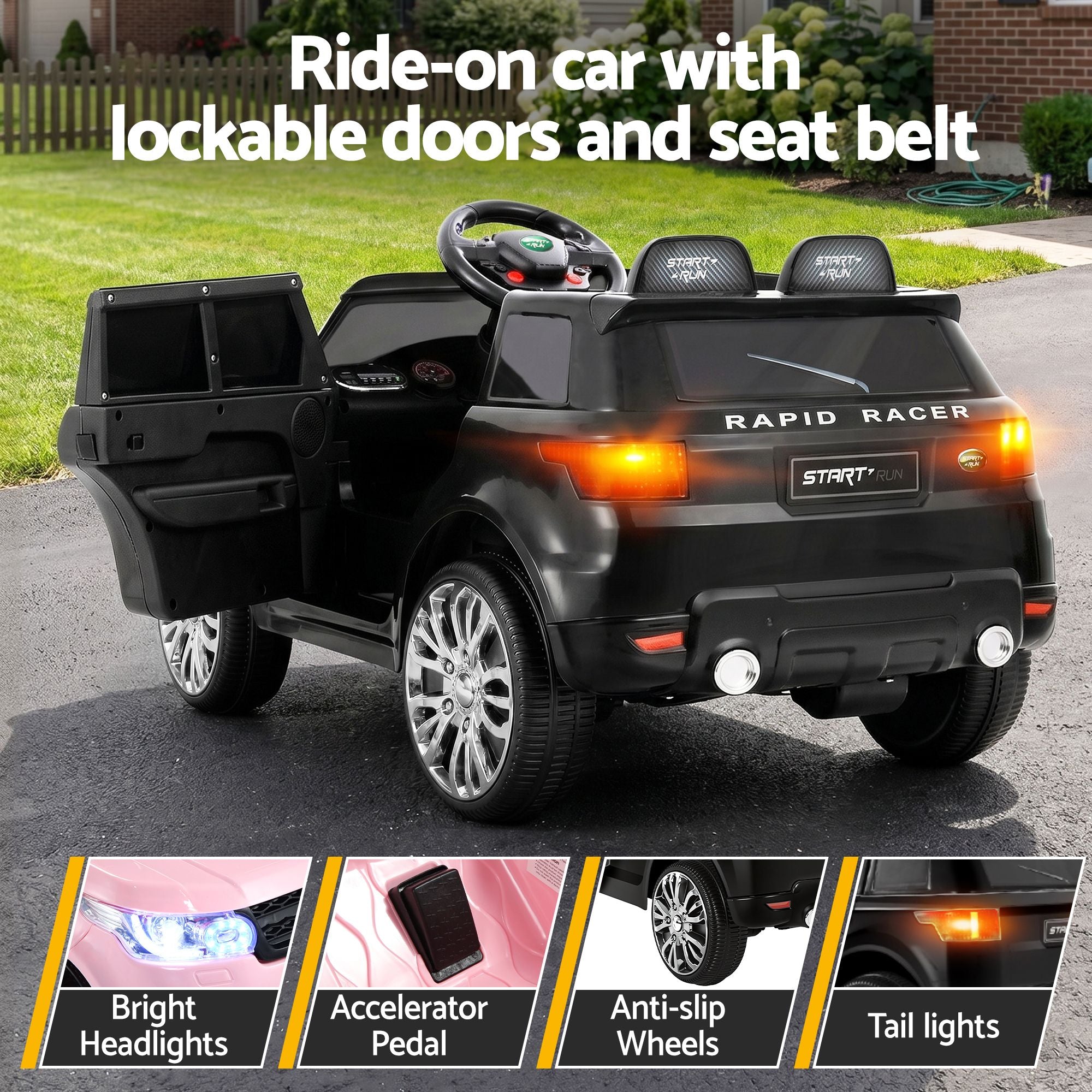 Rigo Kids Electric Ride On Car Black Pink Ride-On Toy with Remote Control