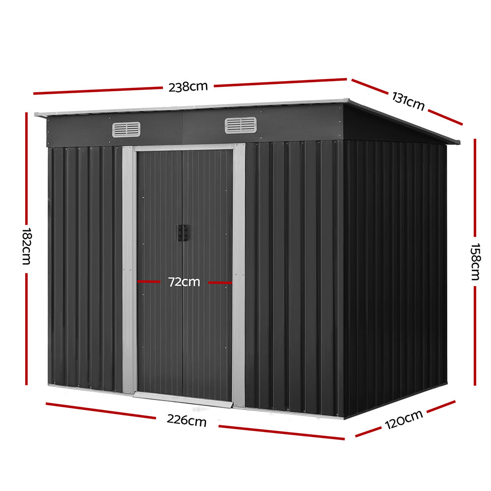 Giantz Garden Shed 2.38x1.31M Sheds Outdoor Storage Tool Metal Workshop Shelter Sliding Door - VogueDecor.au