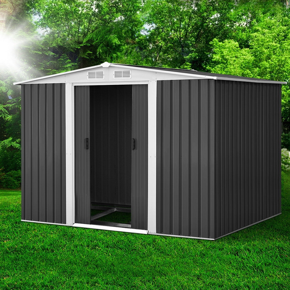 Giantz Garden Shed 2.58x2.07M w/Metal Base Sheds Outdoor Storage Double Door Tool - VogueDecor.au