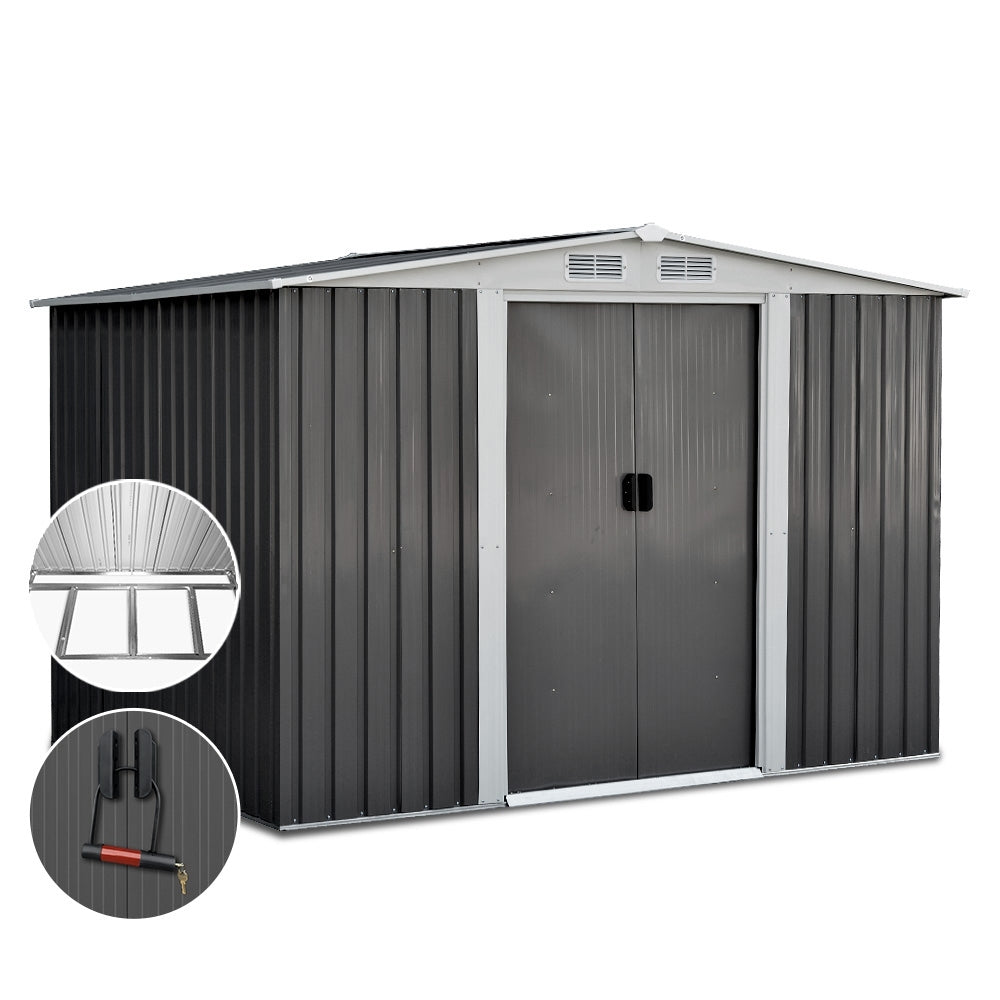 Giantz Garden Shed 2.58x2.07M w/Metal Base Sheds Outdoor Storage Double Door Tool - VogueDecor.au