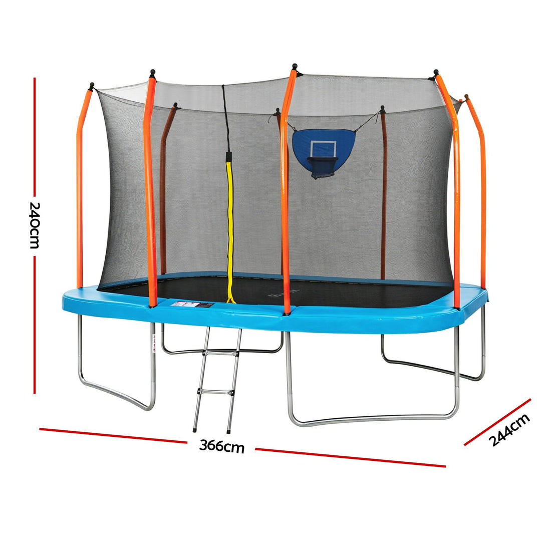 Everfit 12FT Kids Trampoline Rectangle Rebounder with Basketball Set Blue