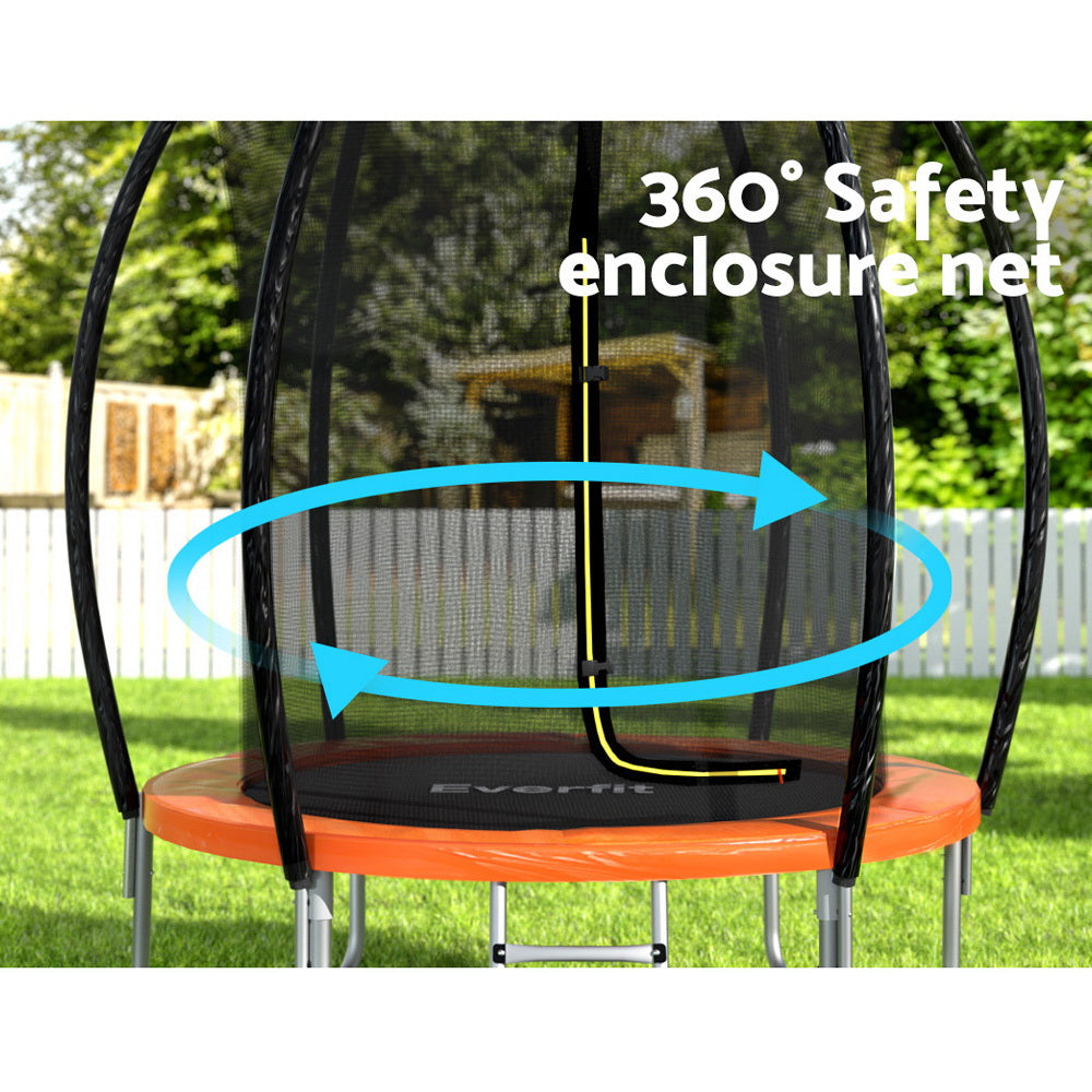 Everfit 6FT Trampoline for Kids w/ Ladder Trampoline Enclosure Safety Net Rebounder Orange