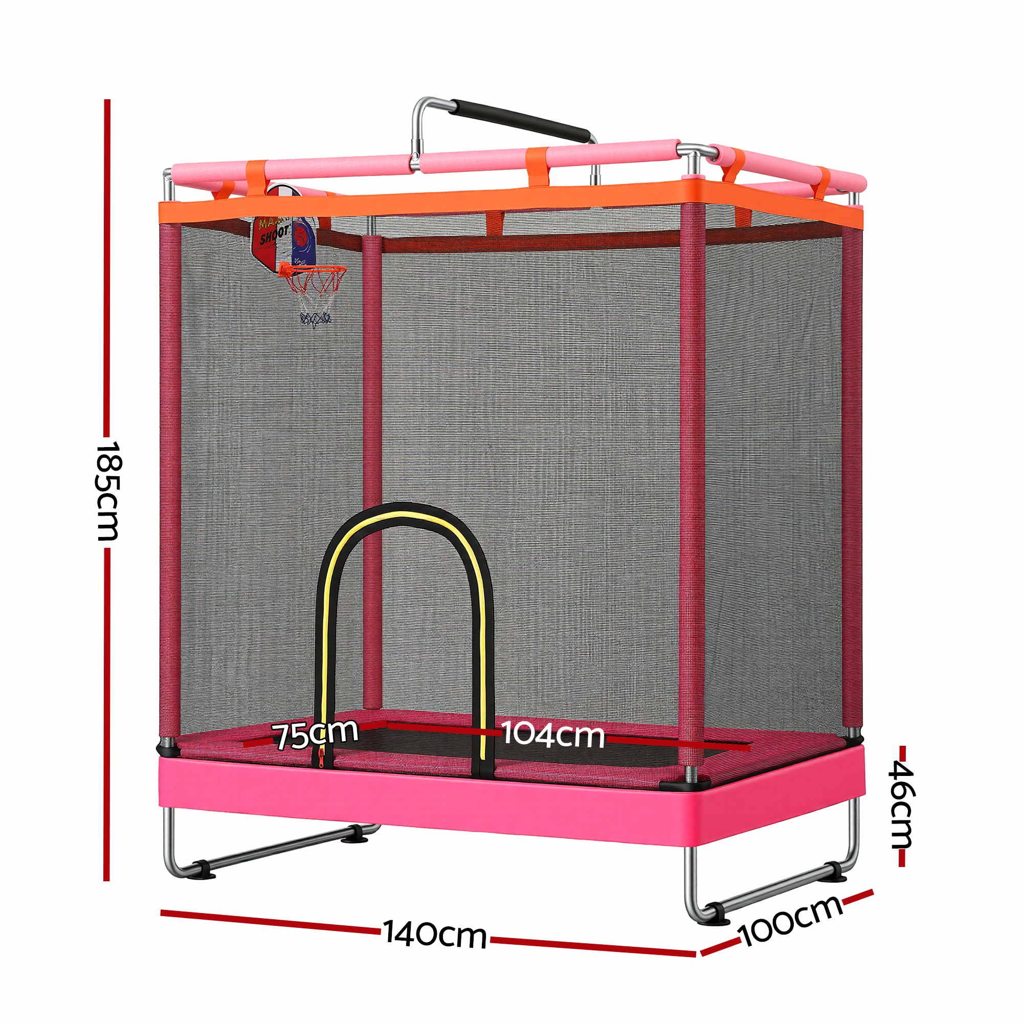 Everfit Kids 4.5FT Trampoline Rectangle Rebounder with Basketball Hoop Pink