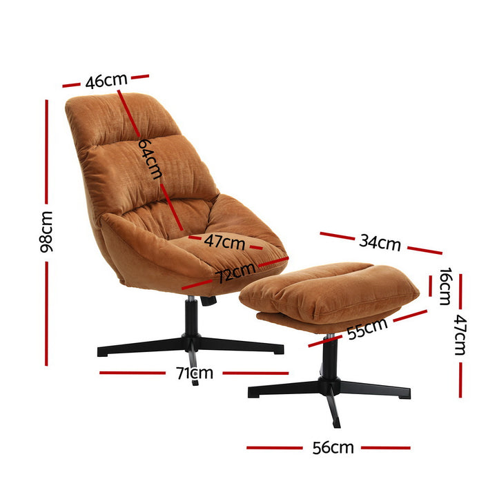 Artiss Armchair Set with Ottoman Linen Fabric Orange Yaro - VogueDecor.au